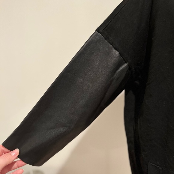 Black 3/4 Faux Leather Sleeve Cardigan - Picture 3 of 3